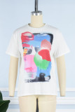 White Casual Street Print Patchwork O Neck T-Shirts