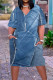 Blue Casual Print Patchwork V Neck Short Sleeve Dress Plus Size Dresses