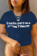 Navy Blue Casual Daily Print Patchwork Letter O Neck T-Shirts