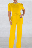 Red Elegant Solid Patchwork O Neck Straight Jumpsuits