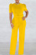 Yellow Elegant Solid Patchwork O Neck Straight Jumpsuits