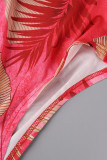 Red Sexy Print Patchwork Asymmetrical Spaghetti Strap Sleeveless Two Pieces