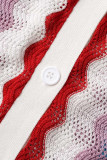 Red Casual Street Print Hollowed Out Patchwork Buckle Turndown Collar Dresses