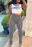 Deep Coffee Casual Striped Patchwork Skinny High Waist Conventional Patchwork Trousers