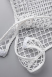 White Sexy Solid Patchwork See-through O Neck Long Sleeve Two Pieces