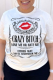 White Casual Street Print Patchwork Letter O Neck T-Shirts