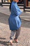 Royal Blue Casual Solid Patchwork Asymmetrical Shirt Collar Tops
