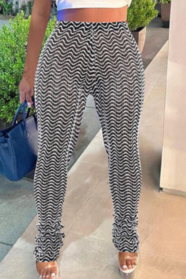 White Casual Striped Patchwork Skinny High Waist Conventional Patchwork Trousers