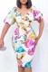 White Casual Print Patchwork With Belt V Neck Short Sleeve Dress Dresses