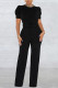 Black Elegant Solid Patchwork O Neck Straight Jumpsuits