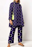 Pale Red Casual Print Patchwork Shirt Collar Long Sleeve Two Pieces