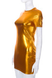 Gold Sexy Solid Patchwork O Neck Pencil Skirt Dresses