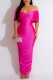 Rose Red Sexy Solid Backless Fold Off the Shoulder Long Dress Dresses