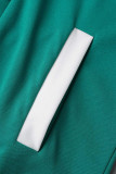 Cyan Green Casual Solid Patchwork Buckle Mandarin Collar Regular Rompers
