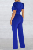 Red Elegant Solid Patchwork O Neck Straight Jumpsuits