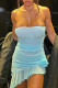 Blue Sexy Solid Patchwork See-through Strapless Irregular Dress Dresses