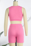 Pink Sexy Sportswear Solid Patchwork V Neck Two Pieces