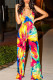 Colour Sexy Print Patchwork Halter Straight Jumpsuits