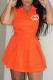 Orange Casual Print Letter Turndown Collar Sleeveless Two Pieces