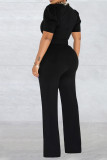 Red Elegant Solid Patchwork O Neck Straight Jumpsuits