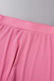 Pink Sexy Sportswear Solid Patchwork V Neck Two Pieces