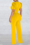 Red Elegant Solid Patchwork O Neck Straight Jumpsuits
