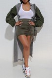 Pink Casual Solid Fold Skinny High Waist Conventional Solid Color Skirt