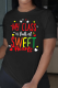 Black Casual Vintage Print Patchwork Letter O Neck T-Shirts