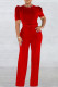 Red Elegant Solid Patchwork O Neck Straight Jumpsuits