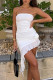 White Sexy Solid Patchwork See-through Strapless Irregular Dress Dresses