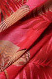 Red Sexy Print Patchwork Asymmetrical Spaghetti Strap Sleeveless Two Pieces