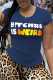 Navy Blue Casual Print Patchwork O Neck T-Shirts
