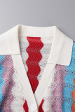 Red Casual Street Print Hollowed Out Patchwork Buckle Turndown Collar Dresses