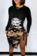 Black White Sexy Patchwork Tie-dye High Opening O Neck Pencil Skirt Dresses