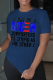 Navy Blue Street Vintage Print Patchwork Letter O Neck T-Shirts