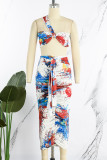 White Sexy Print Backless Fold Strapless Sleeveless Two Pieces