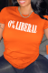 Orange Casual Street Print Patchwork Letter O Neck T-Shirts
