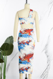 White Sexy Print Backless Fold Strapless Sleeveless Two Pieces