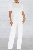 Red Elegant Solid Patchwork O Neck Straight Jumpsuits