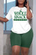 White Green Casual Print Patchwork O Neck Short Sleeve Two Pieces