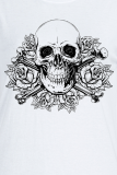 Navy Blue Casual Print Patchwork Skull O Neck T-Shirts