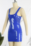 Blue Sexy Solid Basic U Neck Vest Dress Dresses