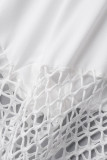 White Sexy Solid Patchwork See-through O Neck Long Sleeve Two Pieces