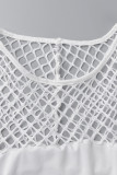 White Sexy Solid Patchwork See-through O Neck Long Sleeve Two Pieces