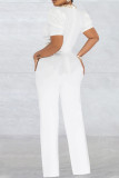 Red Elegant Solid Patchwork O Neck Straight Jumpsuits