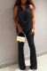 Black Casual Solid Patchwork Turndown Collar Sleeveless Two Pieces