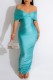 Blue Sexy Solid Backless Fold Off the Shoulder Long Dress Dresses