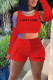Red Casual Street Print Patchwork O Neck Two Pieces(Including The Sleeve)