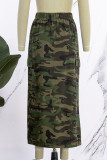 Camouflage Casual Camouflage Print Patchwork Regular High Waist Conventional Full Print Skirt