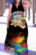 Colour Fashion Casual Plus Size Print Patchwork V Neck Sleeveless Dress